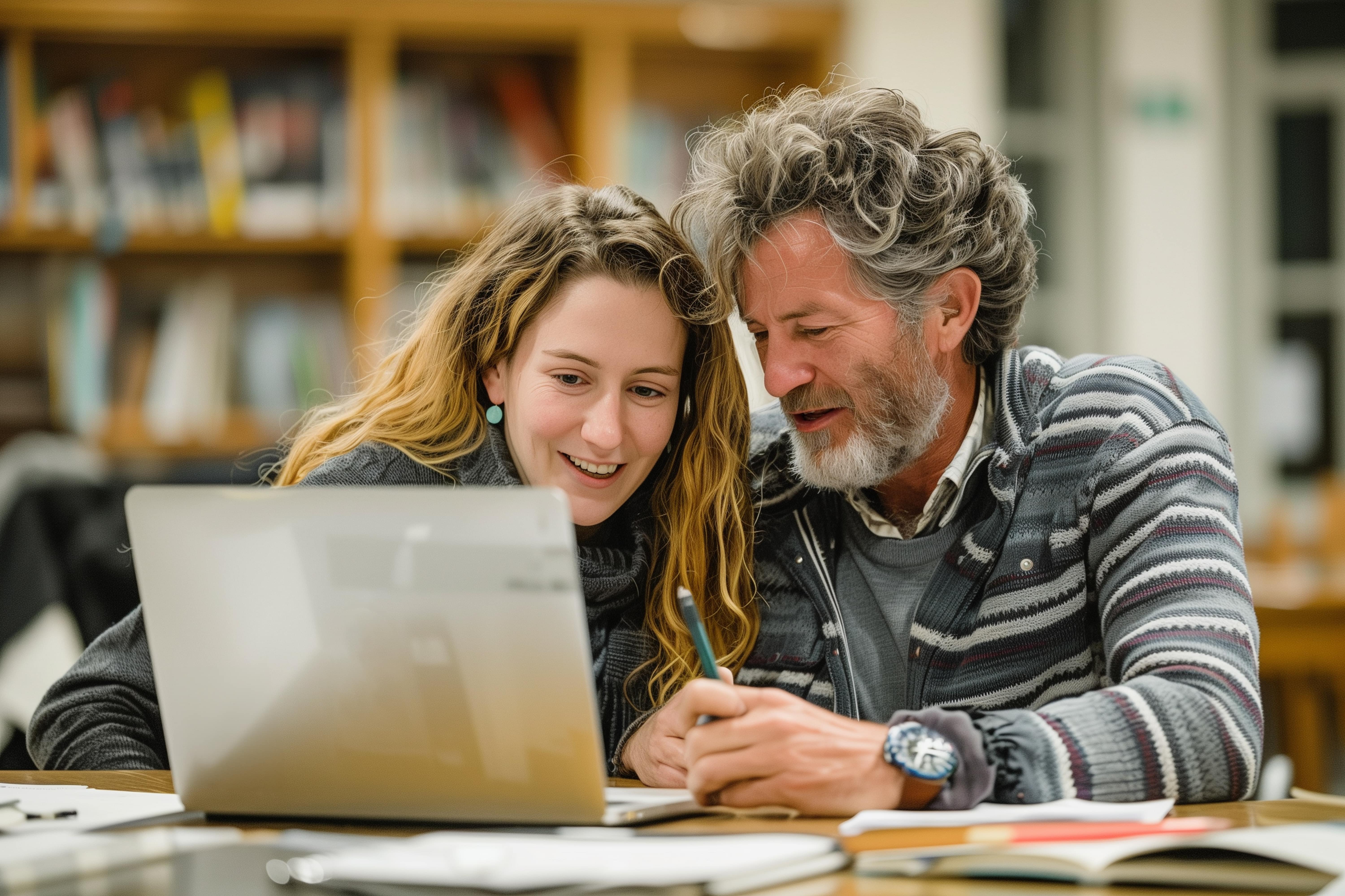 Faculty helping student at computer