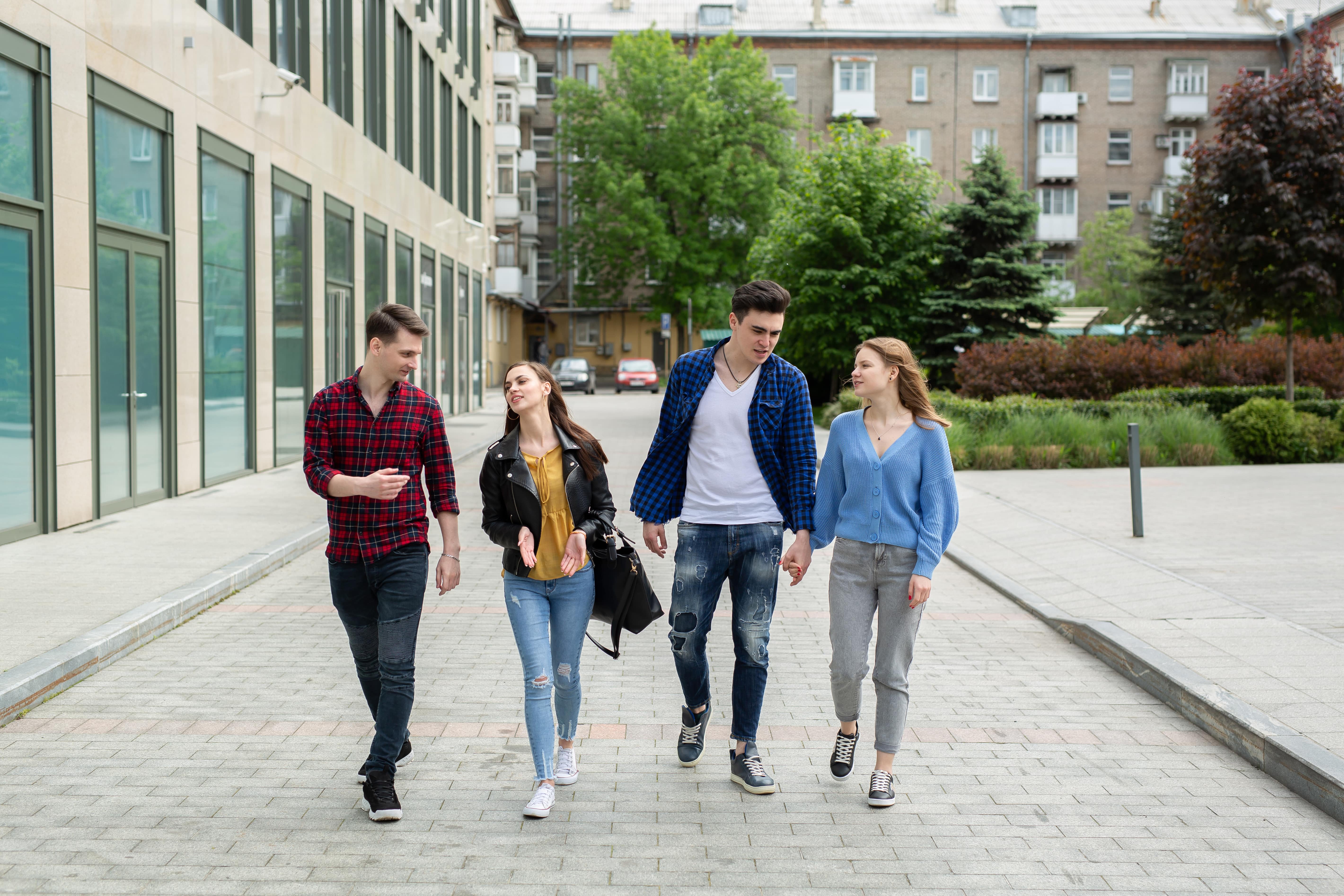 students talking on sky walk